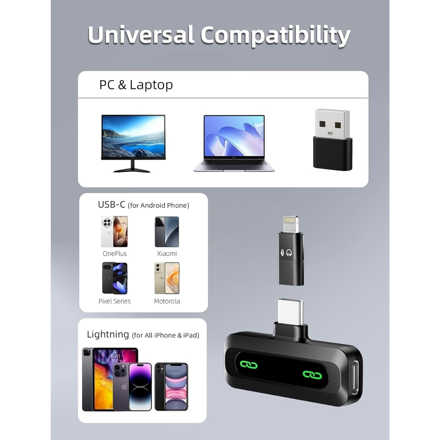 Micrófonos Lavalier Inalámbricos PRO – USB-C, Cancelación de Ruido HD – Pack x2