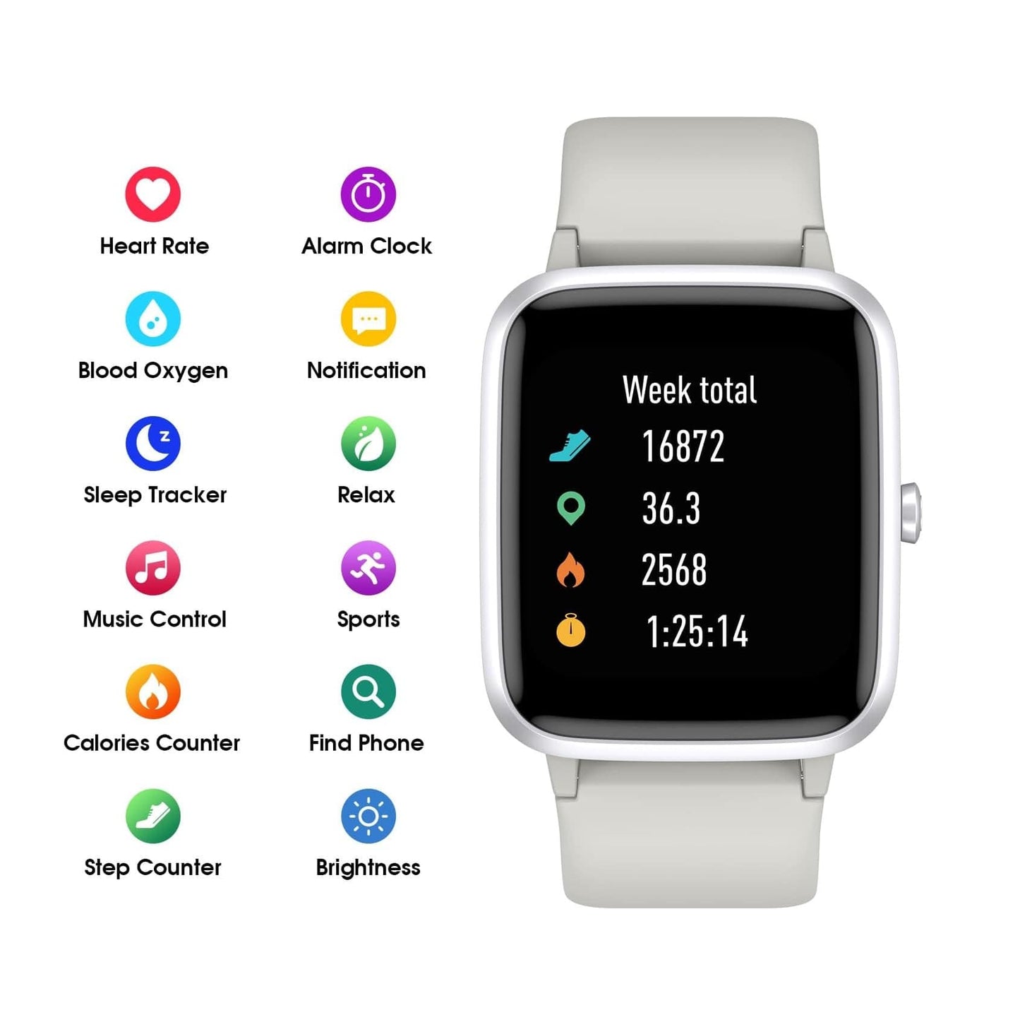 Smartwatch Fitness 1.65” con Monitoreo de Salud Bluetooth Plata