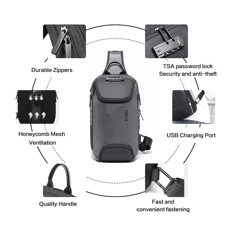 Mochila Bandolera Antirrobo BANGE Impermeable con USB