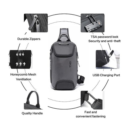 Mochila Bandolera Antirrobo BANGE Impermeable con USB