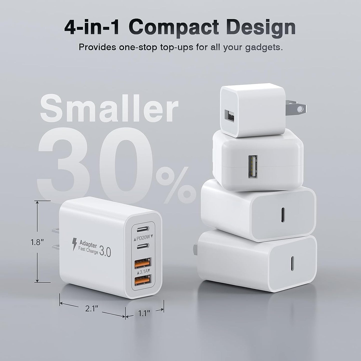 Cargador de Pared Inteligente Multi USB-C USB-A - hasta 40W – Carga 4 Dispositivos
