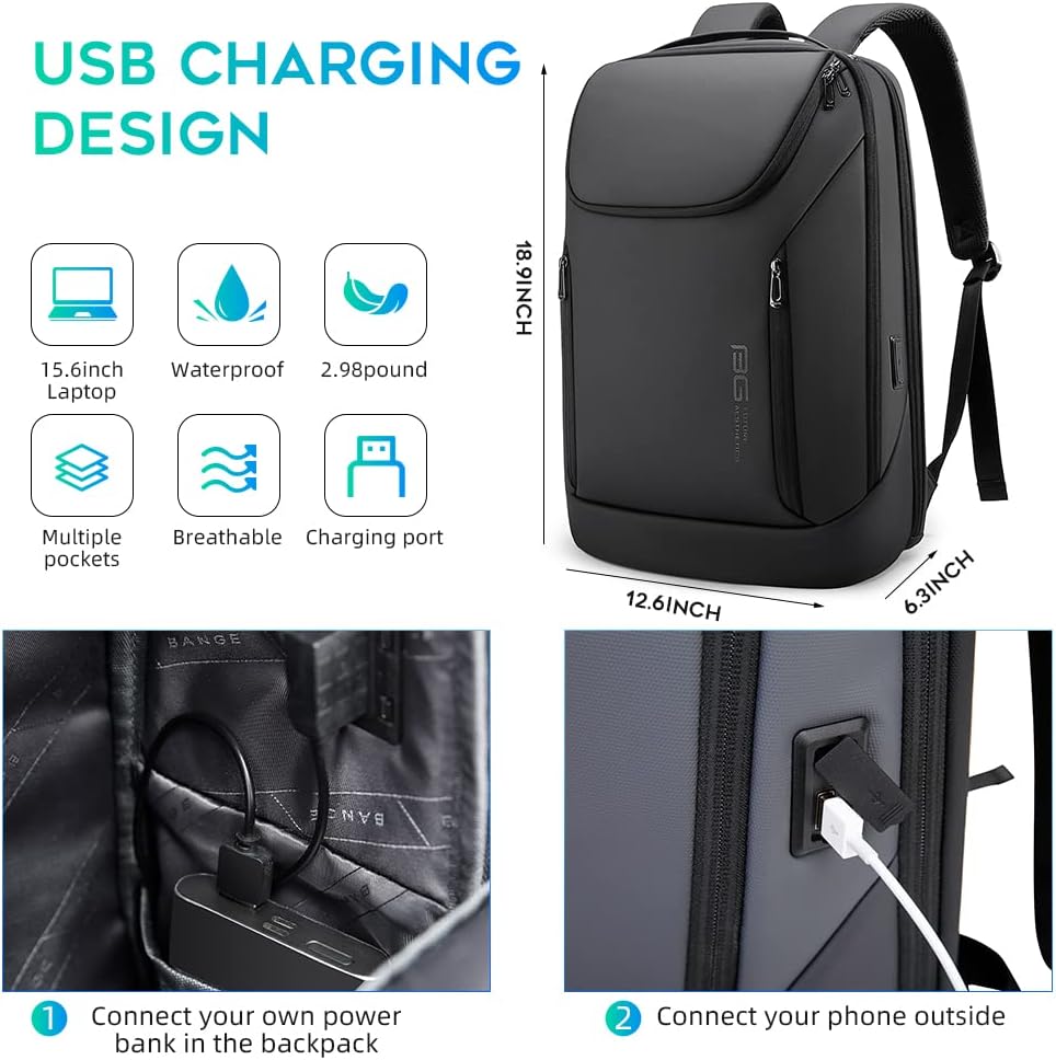 Mochila Inteligente BANGE Impermeable Laptop 15.6” USB