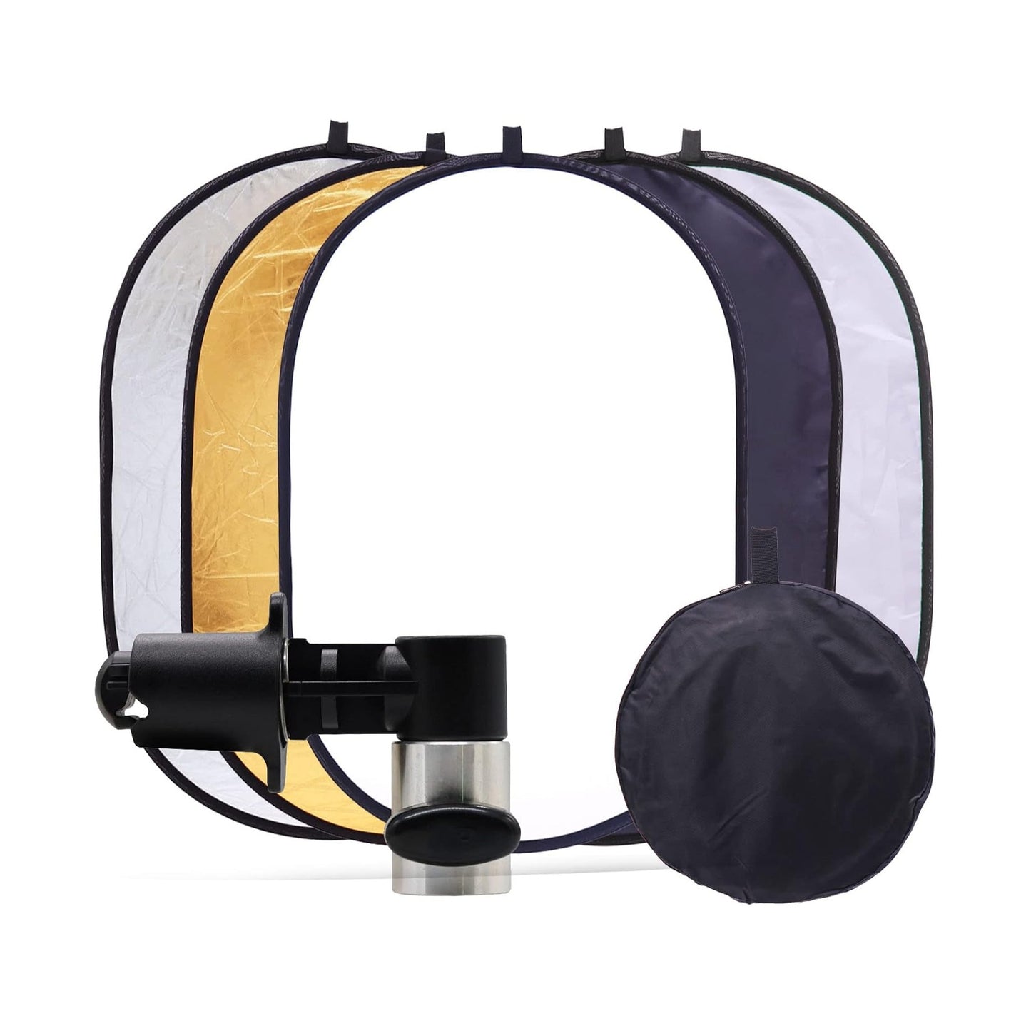 Reflector Difusor fotográfico Profesional - 5 en 1 - Oval Plegable multi disco 60x90 cm con Clip y Estuche - Para fotos de Estudio