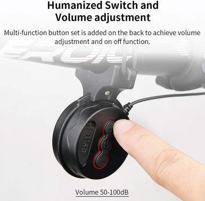 Bocina USB Recargable Bicicleta 120dB 4 Modos Impermeable Negra