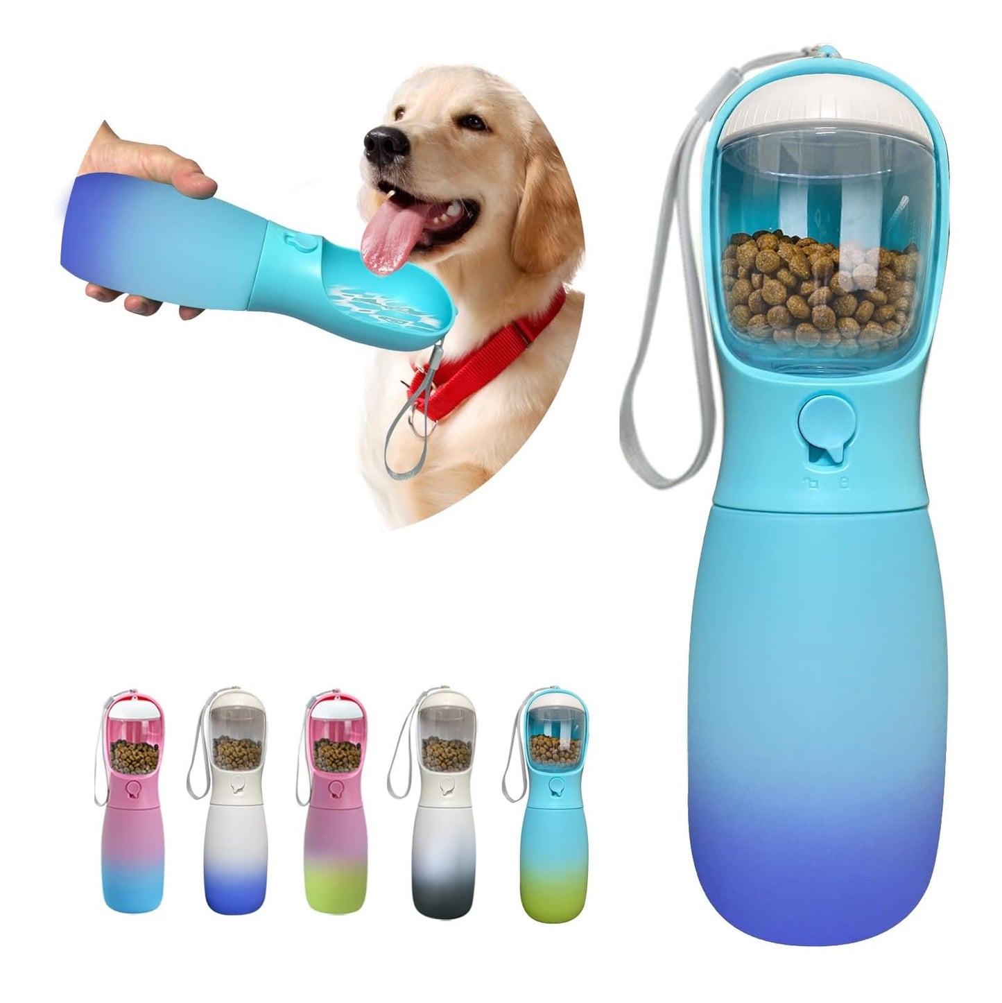 Botella de Agua Portátil 2 en 1 para Perros MITOCAPY - Con Contenedor de Alimentos, 19 oz