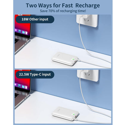 Mini Power Bank 10000mAh USB-C Carga Rápida Blanco Ultra Delgado
