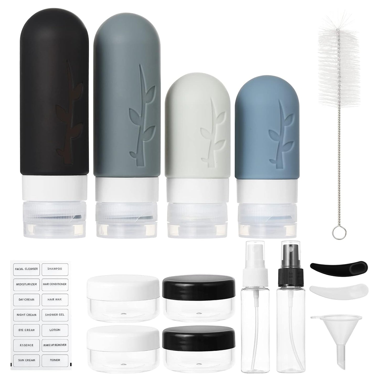 Set de 18 Botellas y Atomizadores de Viaje – Rellenables y Antifugas