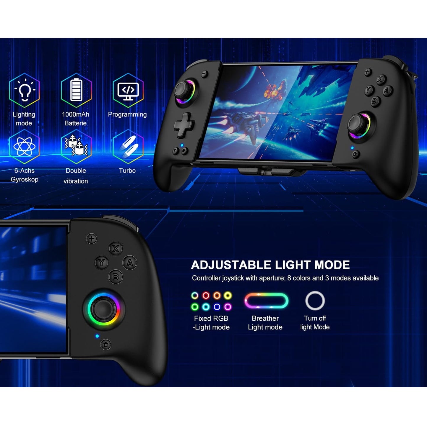 Control Pro para Nintendo Switch/OLED - RGB 1000mAh Negro
