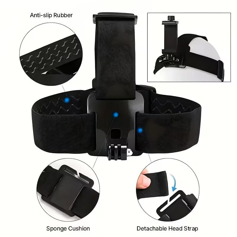 Kit PRO de Soportes para Pecho y Cabeza 9 Piezas para Cámaras de Acción Negro