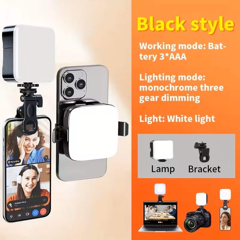 Luz de Relleno LED Portátil con Pinza para Celular y Cámara