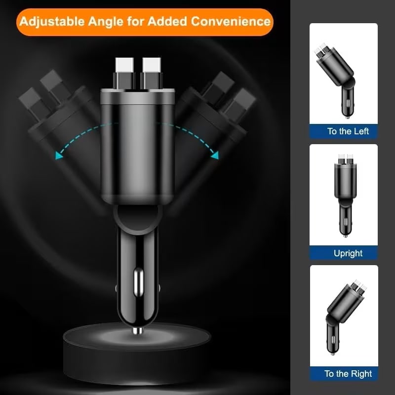 Cargador para Auto Retráctil 5 en 1 USB-C Hasta 69W Negro