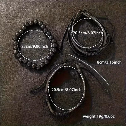 Set de Accesorios de Moda para Hombre 4 Piezas - Pulseras y Reloj - Negro
