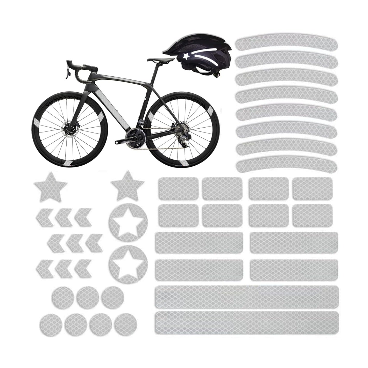 Calcomanías reflectantes de alta visibilidad - Kit 42 piezas - Accesorios Ciclismo - Adhesivas, impermeables - Multiforma y Multipropósito - Visibilidad Nocturna