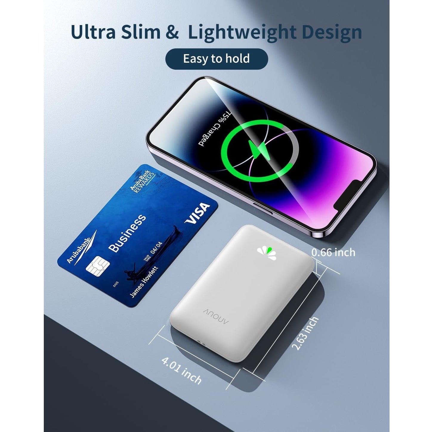 Mini Power Bank 10000mAh USB-C Carga Rápida Blanco Ultra Delgado