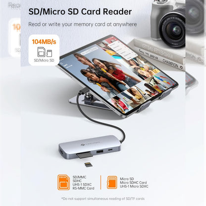 Hub USB-C 9 en 1 con HDMI 4K 60Hz y Carga PD 100W