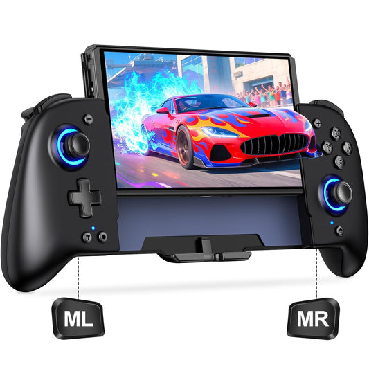 Control Pro para Nintendo Switch y Switch OLED - Joypad - 9 Luces de colores RGB - Recargable - Batería 1000 mAh - 3 velocidades - 17 Botones - 6 ejes - Negro