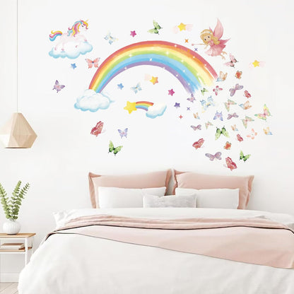 Stickers Pared Niñas Arcoíris, Mariposas y Unicornio 69pz