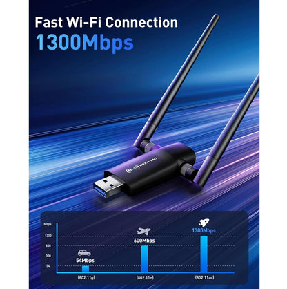 Adaptador WiFi USB 1300Mbps Dual 5dBi Windows Compatible
