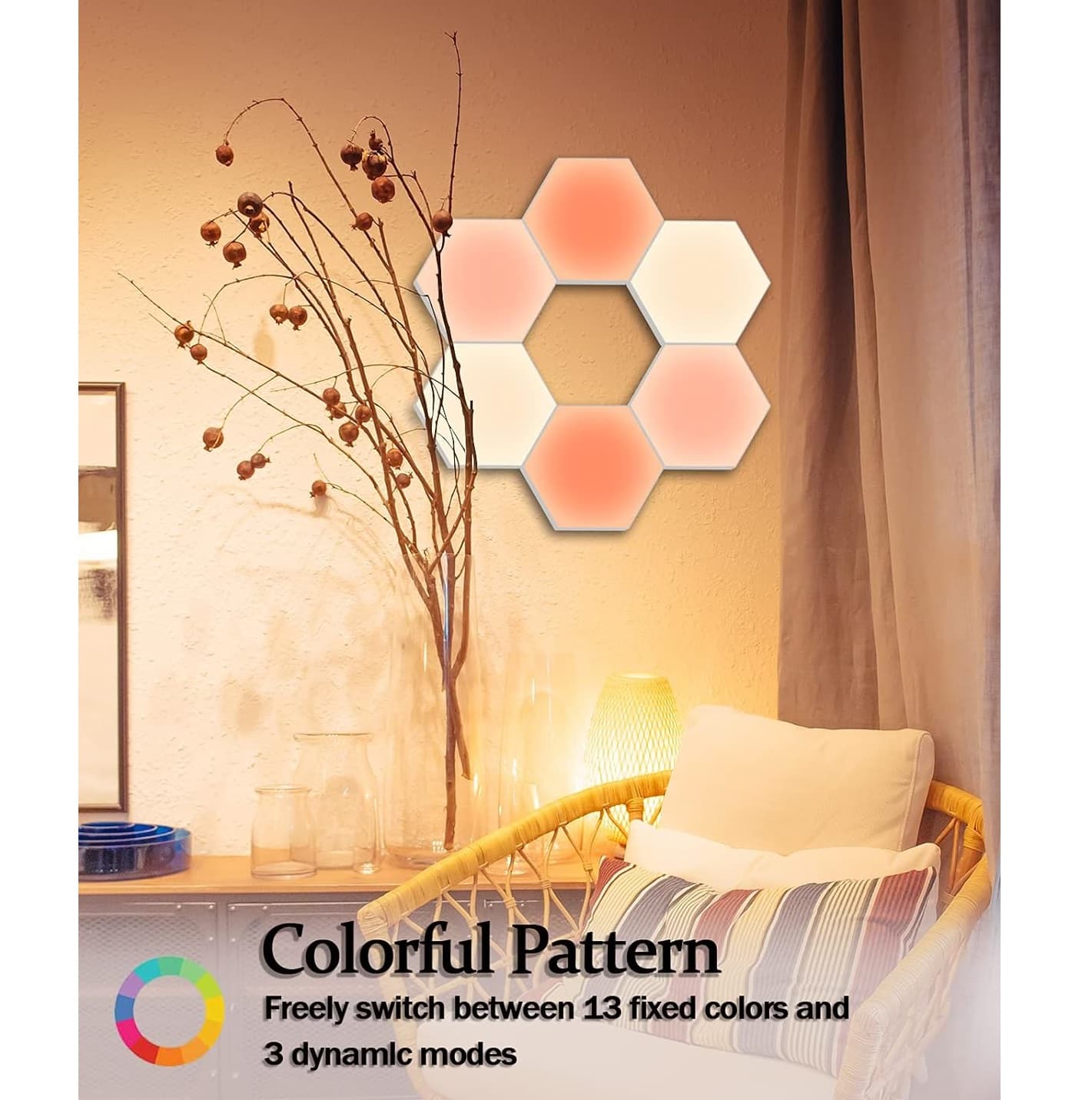 Lámparas LED RGB Hexagonales – Programables y Táctiles con Control Remoto