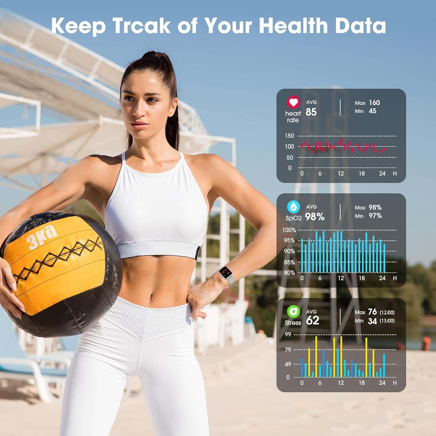 Smartwatch Fitness 1.65” con Monitoreo de Salud Bluetooth Plata