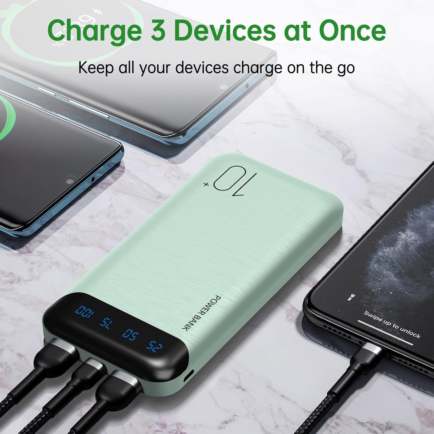Power Bank 10000mAh USB-C Carga Rápida Protección Verde