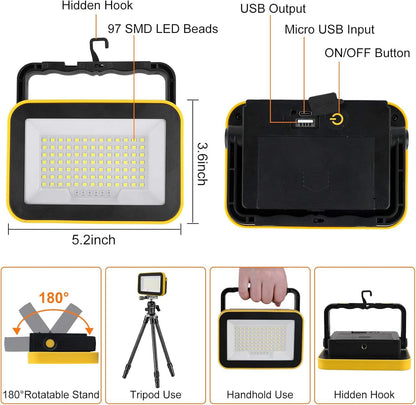 Reflector LED Portátil Recargable 1200 LM Impermeable – 5 Modos