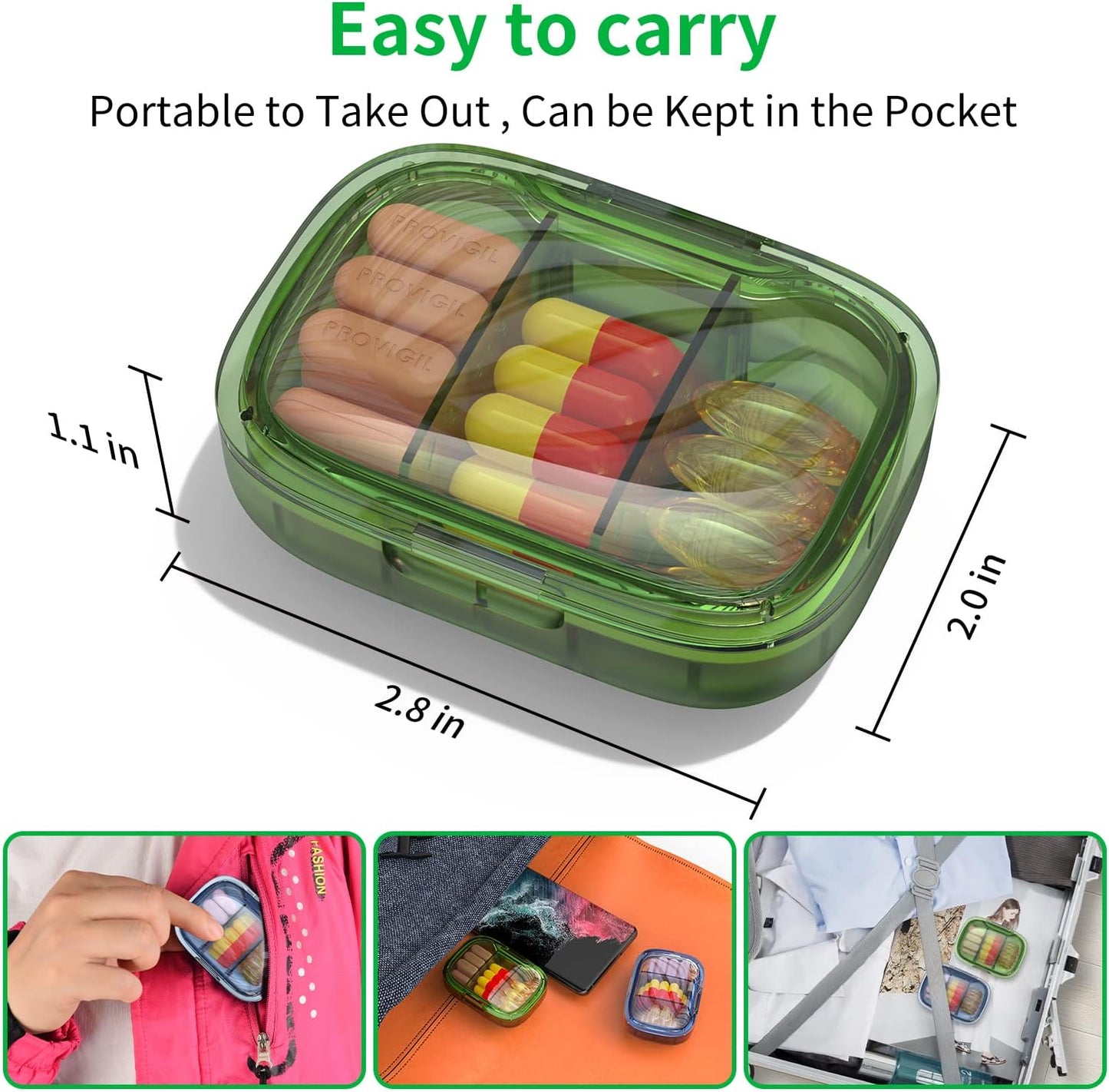 Pastillero Portátil TecQach 3 Compartimentos Pack 2