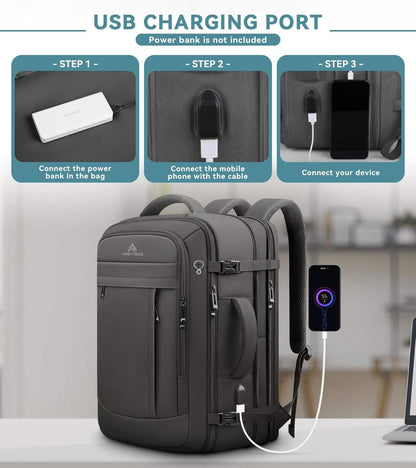 Mochila de Viaje Expandible 50L – Carry-On, Resistente al Agua con USB