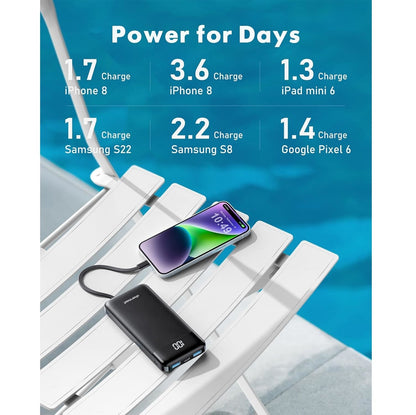 Power Bank 10000mAh 4 Cables Integrados USB-C Carga Rápida Blanco