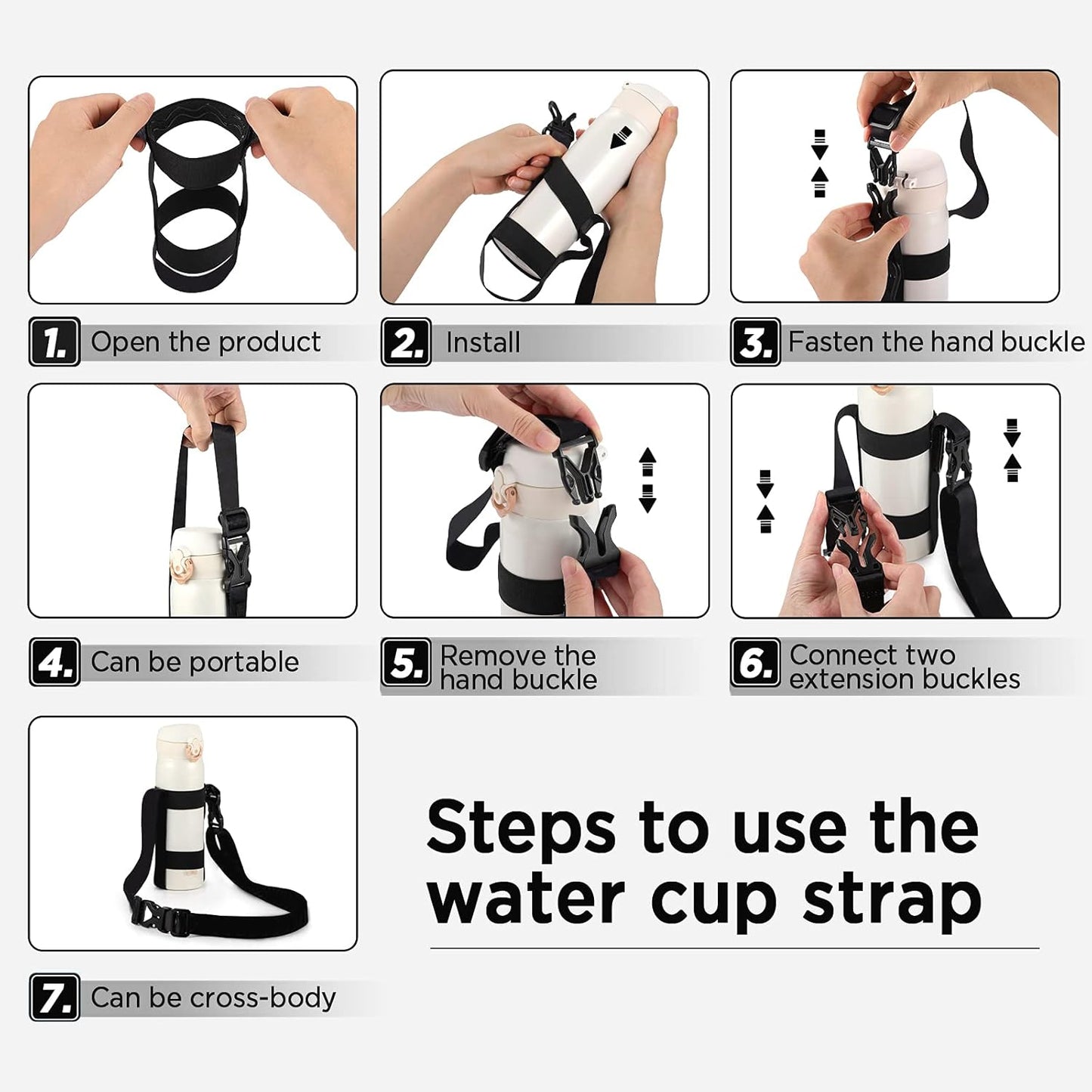 Correa Ajustable con Mosquetón para Botellas 12-40oz - Negro