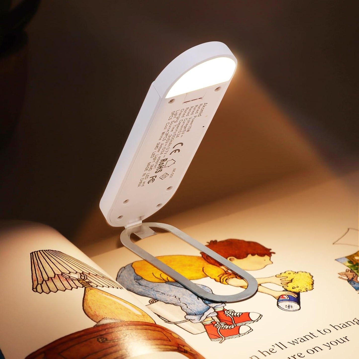 Lámpara Portátil con Clip para Lectura - Recargable por USB - Luz Ámbar Cuidada para los Ojos- 8 LED- Atenuación Continua y 3 Temperaturas de Color - Blanco