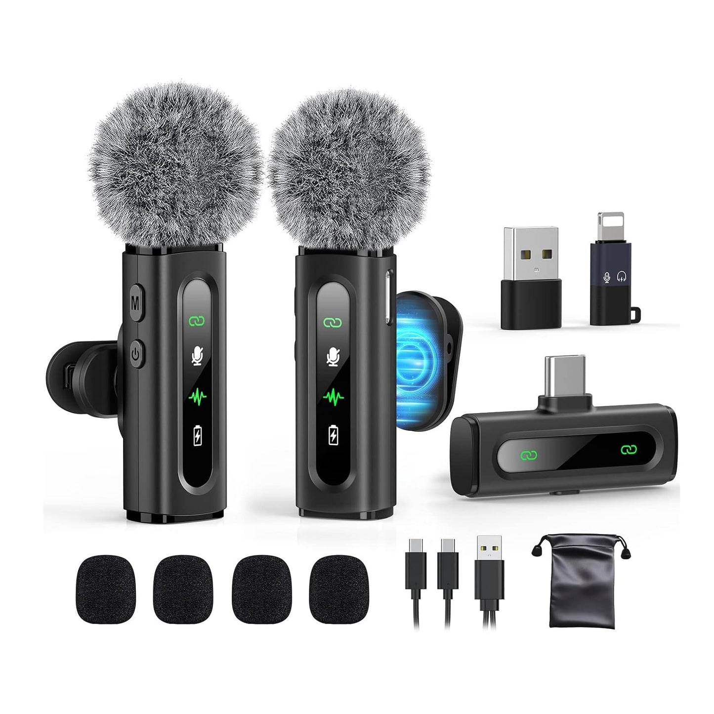 Micrófonos Lavalier Wireless PRO - Plug&Play - USB-C - Grabación nítida - Reducción de Ruido Activo - Larga Duración de Batería - Ideal para Vlogging y Streaming -  Compatible con Android, iPhone, PC y Tablets – Pack x2