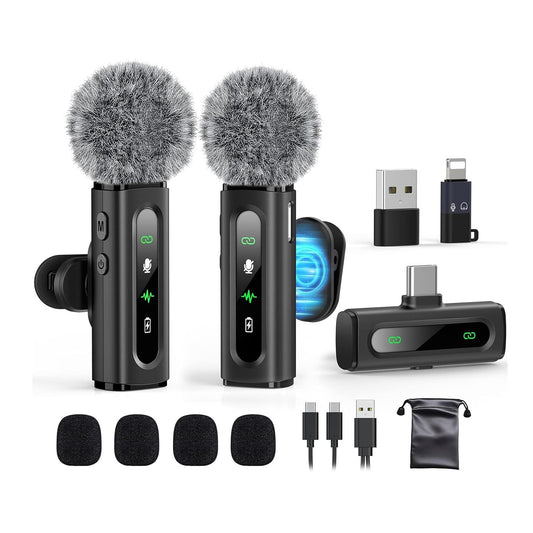 Micrófonos Lavalier Wireless PRO - Plug&Play - USB-C - Grabación nítida - Reducción de Ruido Activo - Larga Duración de Batería - Ideal para Vlogging y Streaming -  Compatible con Android, iPhone, PC y Tablets – Pack x2