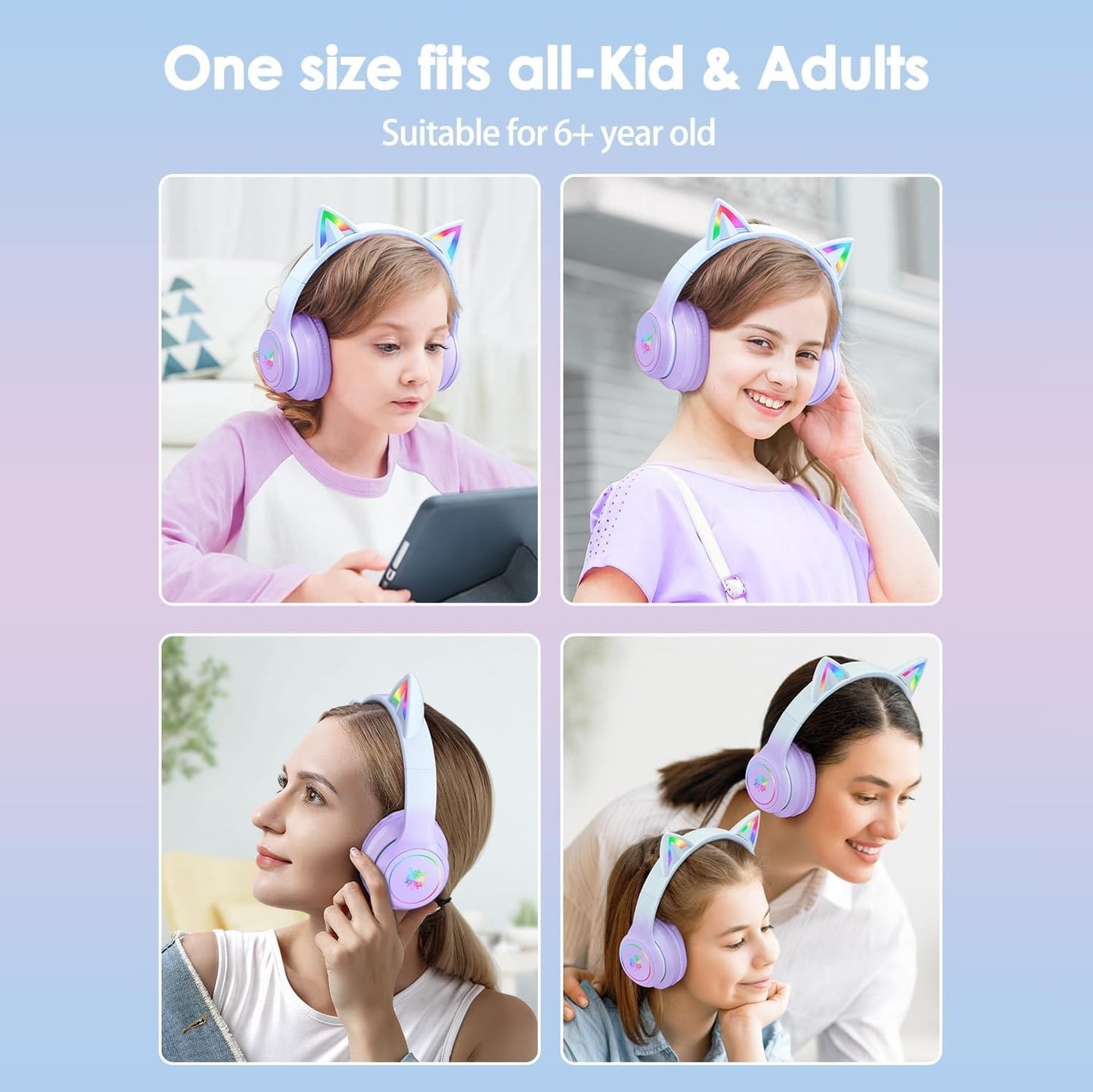 Audífonos Bluetooth ONITOON Orejas de Gato LED HiFi