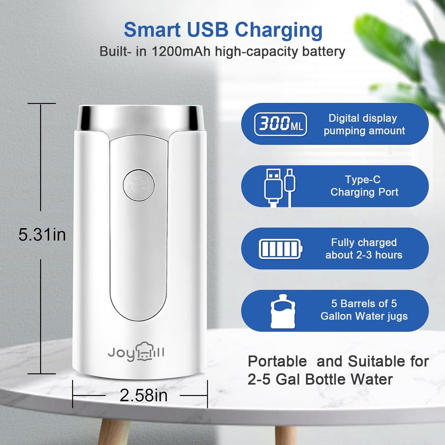 Dispensador de Agua Eléctrico JOYHILL 5 Galones LED USB-C