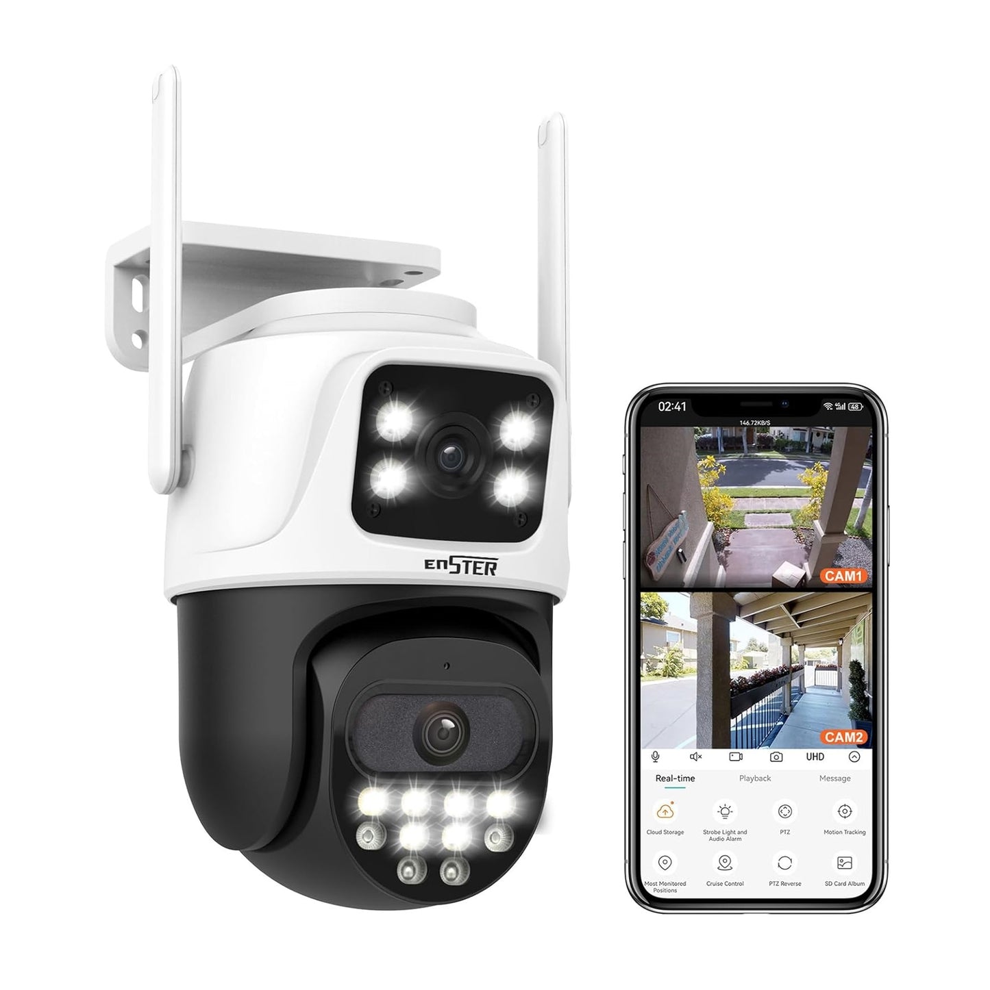 Cámara Dual de seguridad - Visión 360° - WiFi - interiores y exteriores - Resolución UHD 2K, 6MP