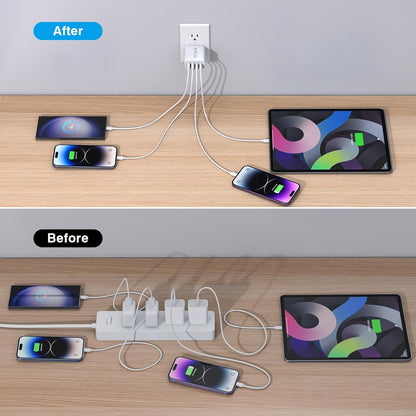 Cargador de Pared Inteligente Multi USB-C USB-A - hasta 40W – Carga 4 Dispositivos
