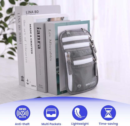 Bolso de cuello para viaje Antirrobo con Bloqueo RFID - Gris Claro