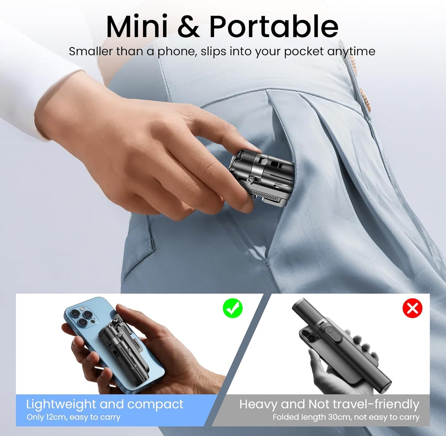 Selfie Stick 3 en 1 de Aluminio con Trípode y Control Bluetooth Negro