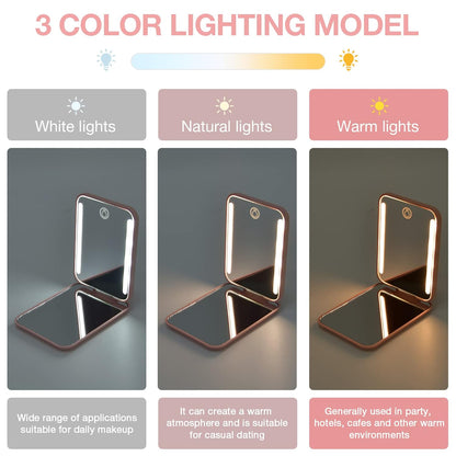 Espejo Compacto Recargable con Luz LED 3 Tonos