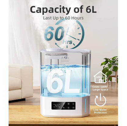 Humidificador Ultrasónico 6L Inteligente – Difusor Aromaterapia y LED - Blanco