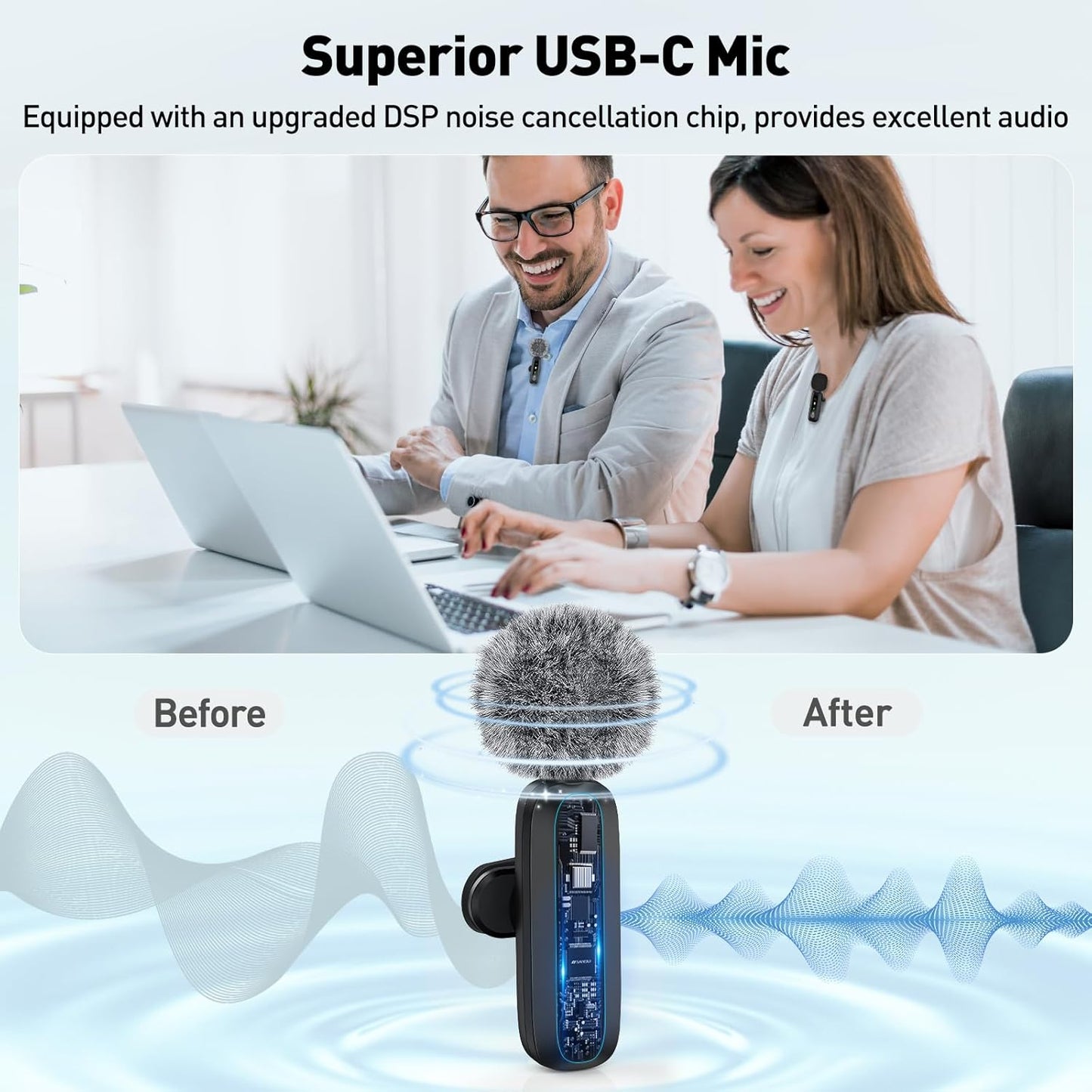 Micrófonos Lavalier Wireless PRO – USB-C, Reducción de Ruido – Pack x2