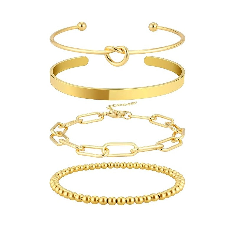 Pulseras de Moda para Mujer Chapadas en Oro 14K – Set x4