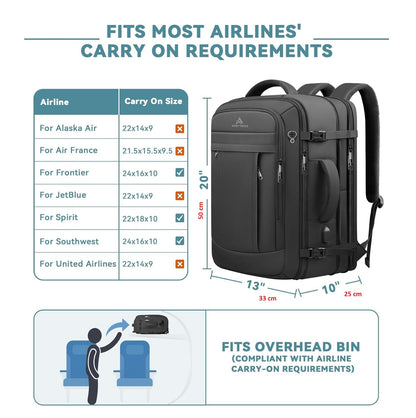 Mochila de Viaje Expandible 50L – Carry-On, Resistente al Agua con USB