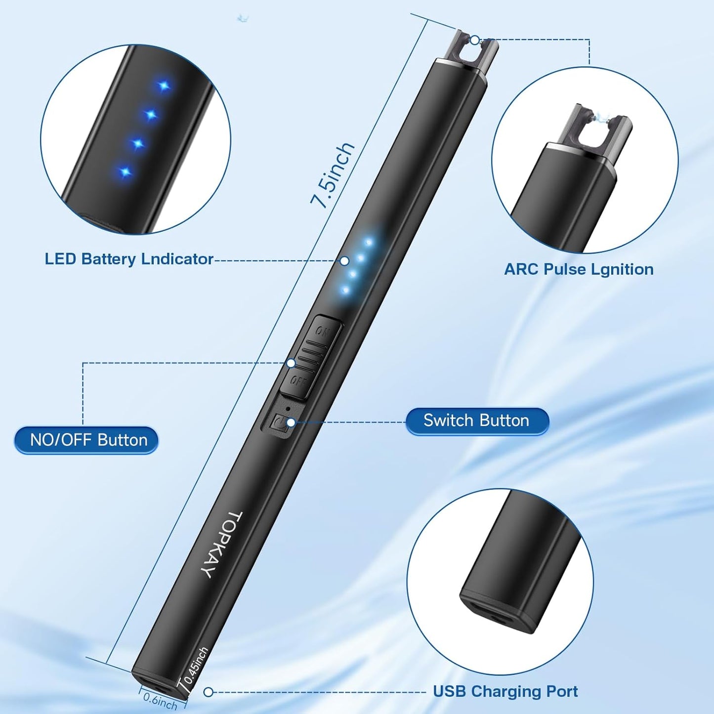 Encendedor Eléctrico USB de Plasma - Viento y Llama - Negro