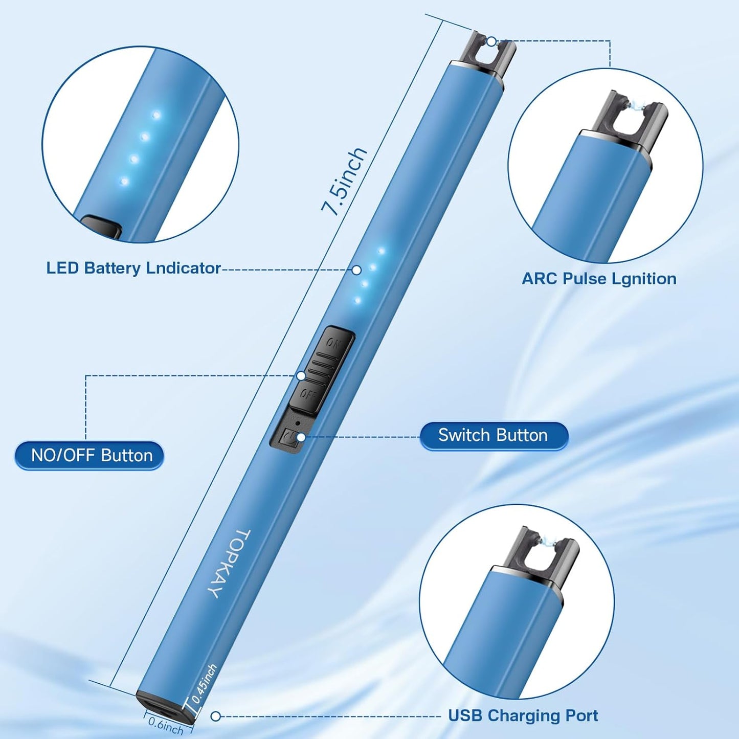 Encendedor Eléctrico USB de Plasma - Viento y Llama - Azul