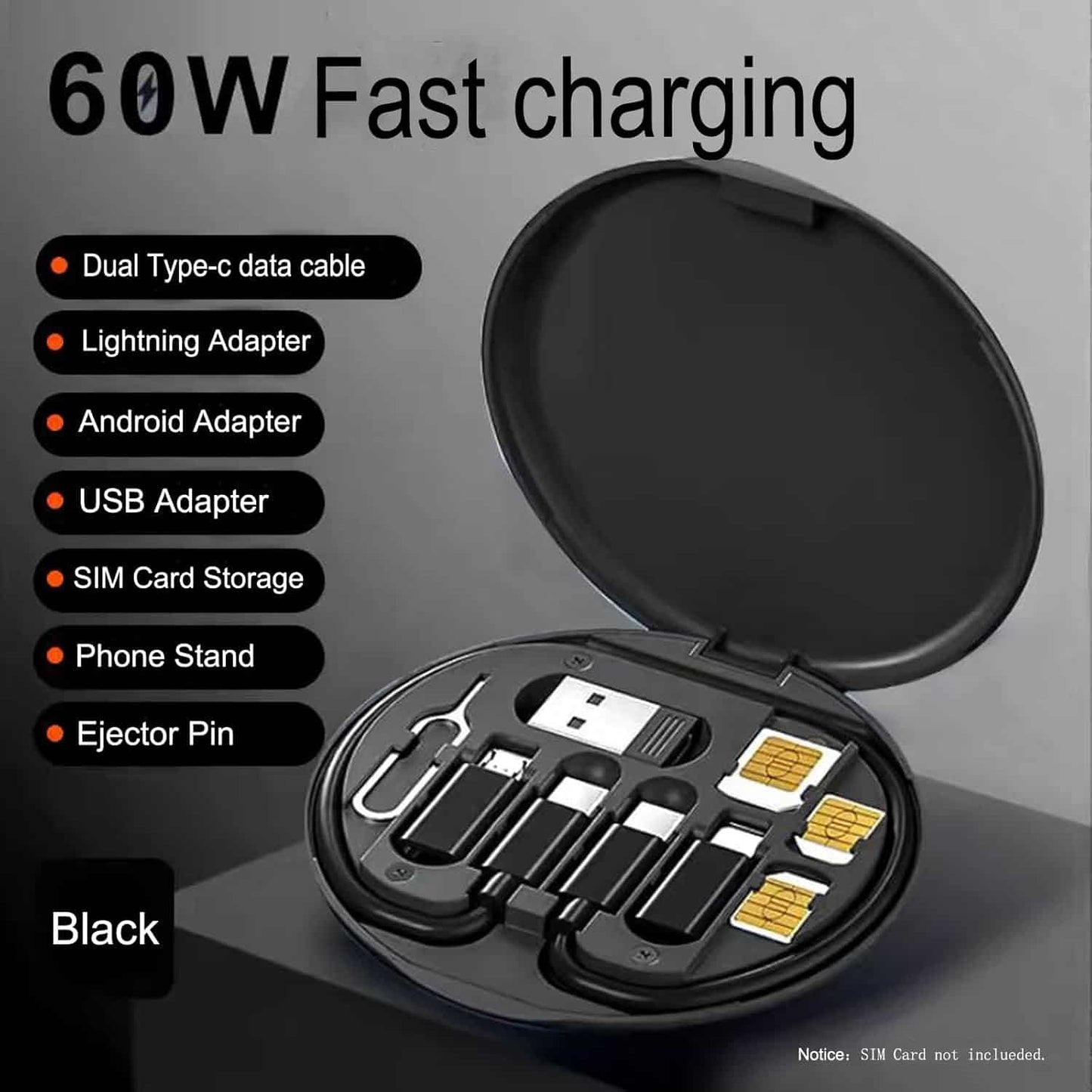 Adaptador Universal 6 en 1 USB-C/USB-A/Lightning 60W Negro