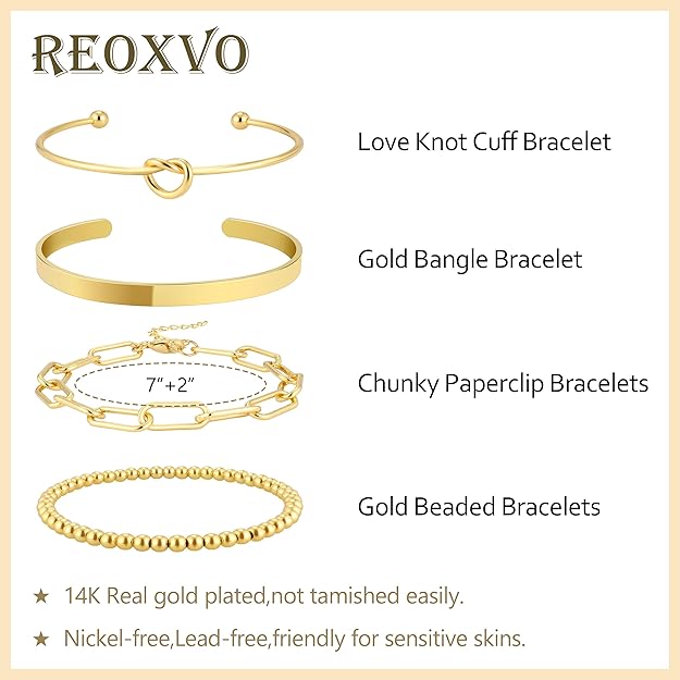 Pulseras de Moda para Mujer Chapadas en Oro 14K – Set x4