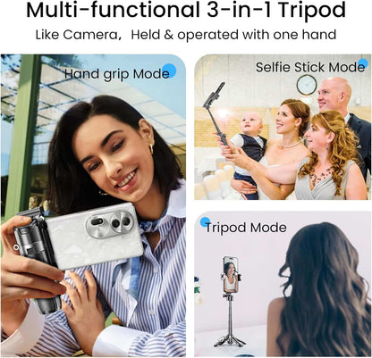 Selfie Stick 3 en 1 de Aluminio con Trípode y Control Bluetooth Negro