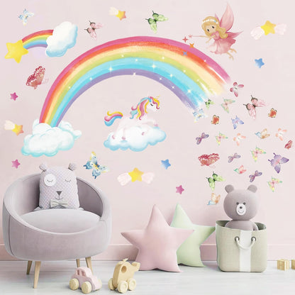 Stickers Pared Niñas Arcoíris, Mariposas y Unicornio 69pz